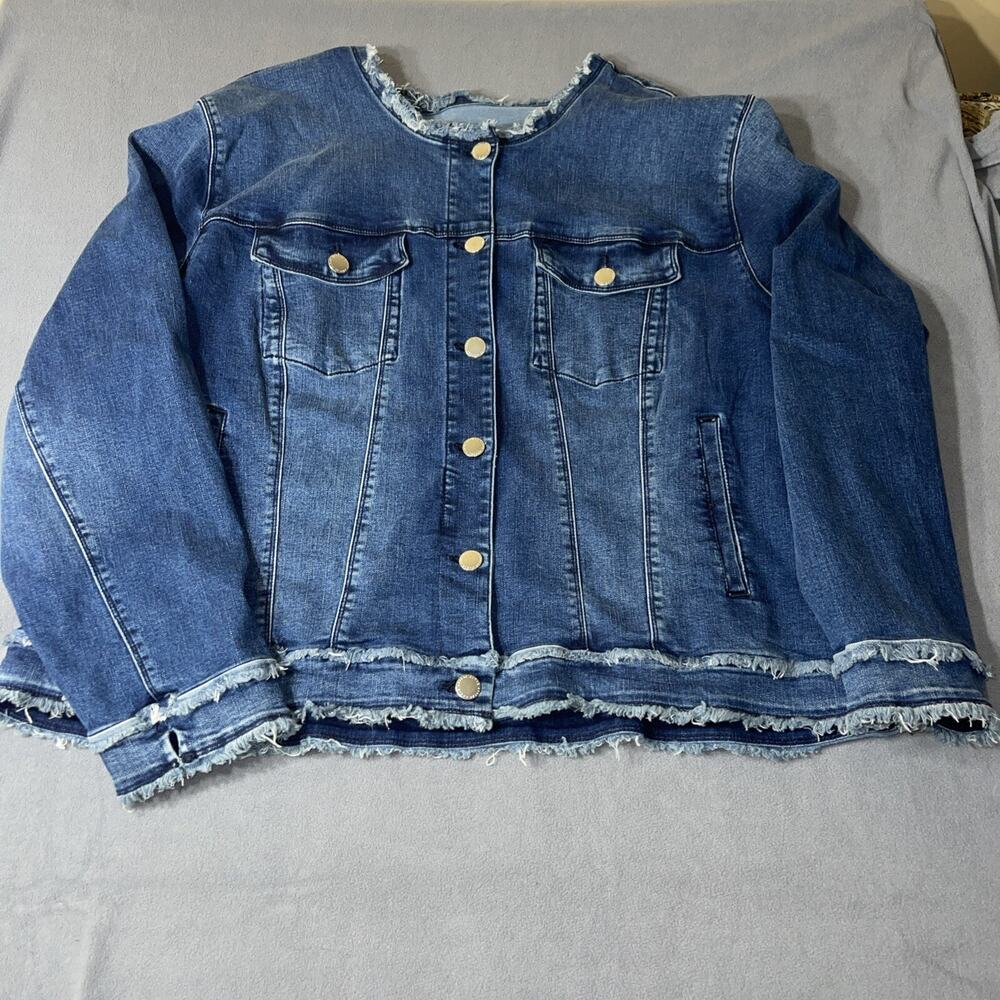 Curve Appeal Womens Button Up‎ Collared Denim Jean Jacket Blue Size 3XL